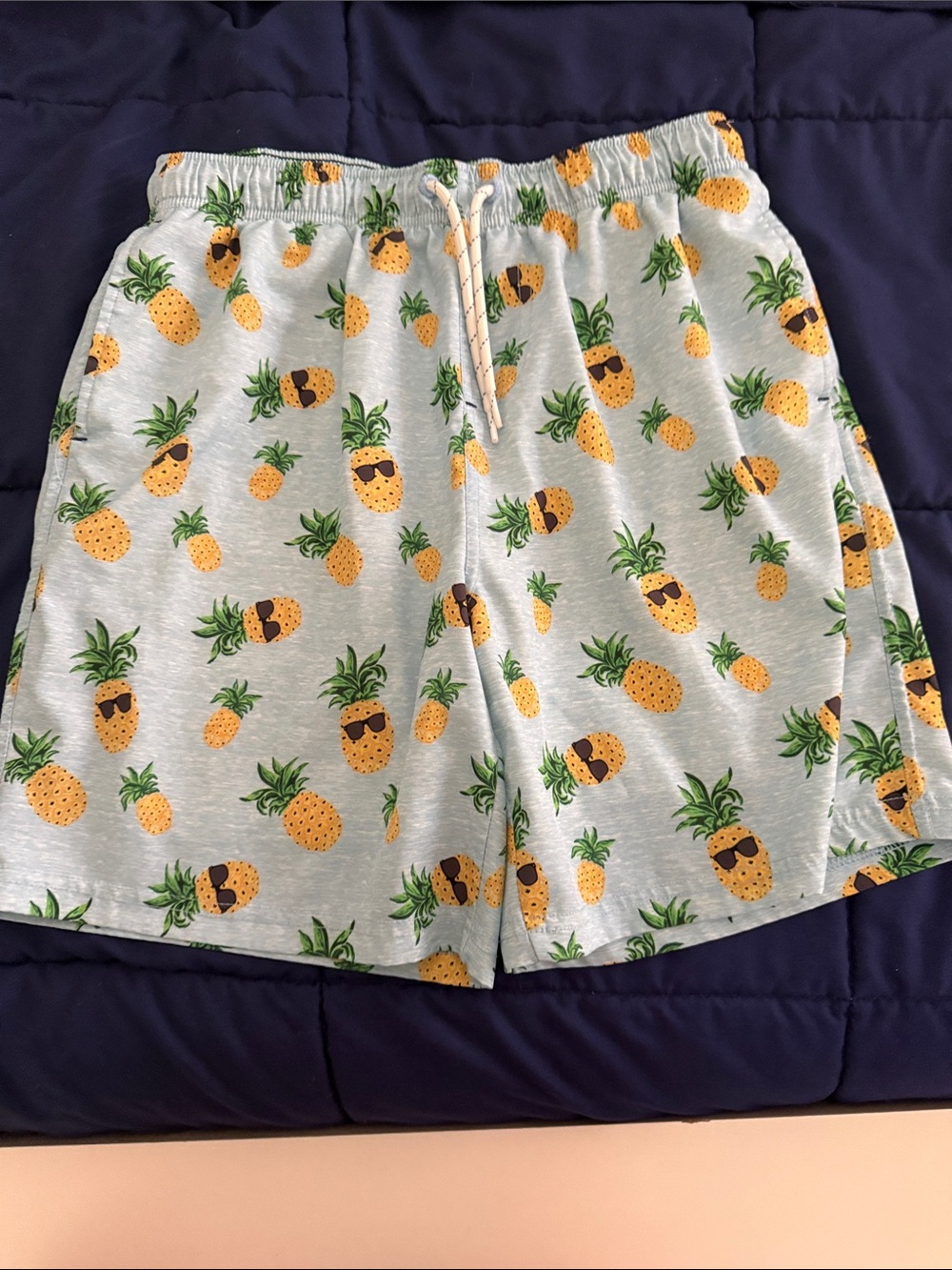Caribbean Joe Light Blue Pineapple Print Kids Swim Trunks Boys size 12